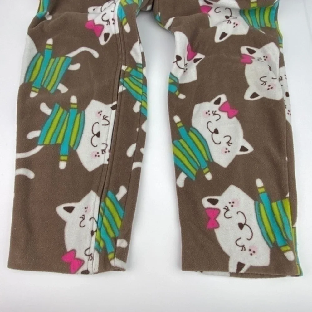 Carters Girls Pajamas Size 6 Fleece Cat Print Zip Up 1 Piece Footless Pajamas